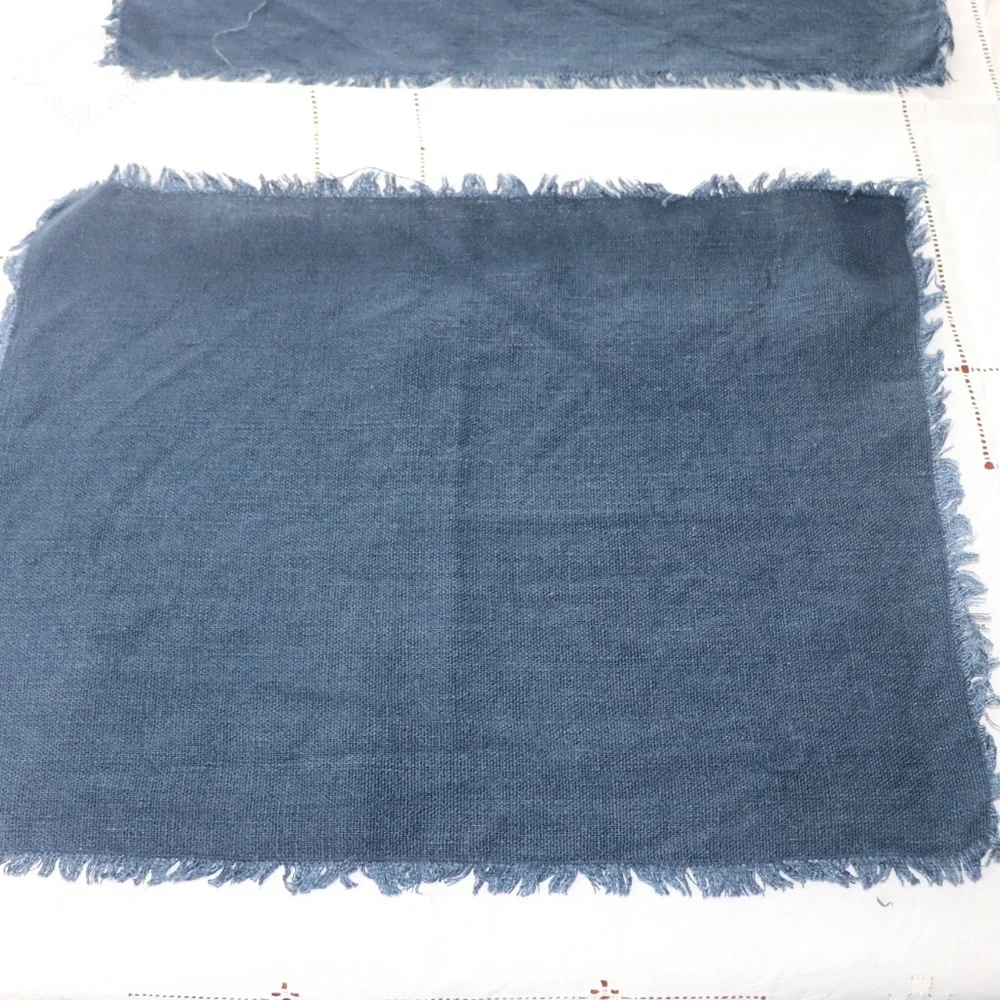 Williams Sonoma Woven Linen Navy Blue Placemats with Fringed Edge Set of 8